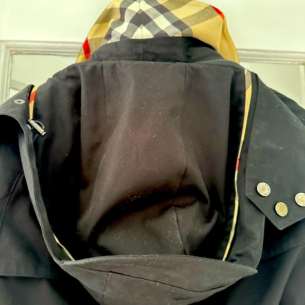 Black Burberry Trench Coat, Full Length Classic Check Liner Double Breasted US 4 - Picture 3 of 9